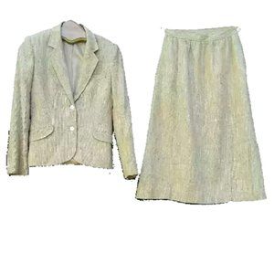 VINTAGE Villager Cream Tweed 2 PC Skirt Suit 8/9